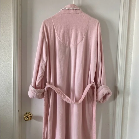 CASUAL ELEMENT WOMENS TERRY BATHROBE, SZ-LG, PINK, HEAVY & LONG, CORDED TRIM - Picture 2 of 4